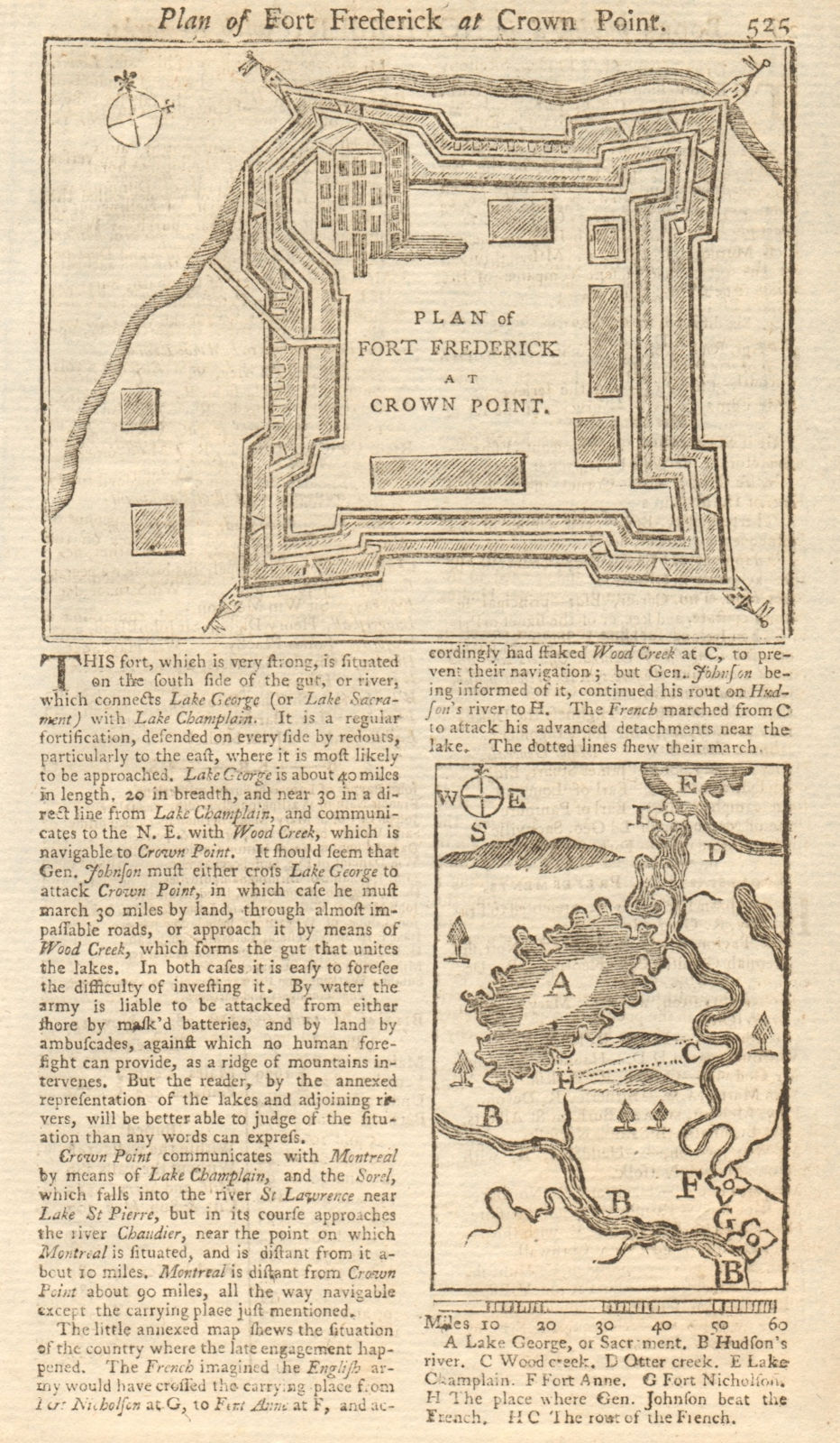 Plan of Fort Frederick at Crown Point. Lake Champlain, NY. GENTS MAG 1755 map