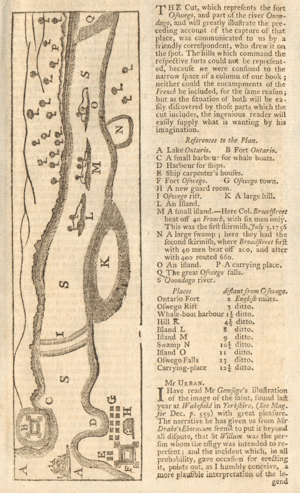 Associate Product Plan of the Forts Ontario & Oswego. River Onondago. New York. GENTS MAG 1757 map