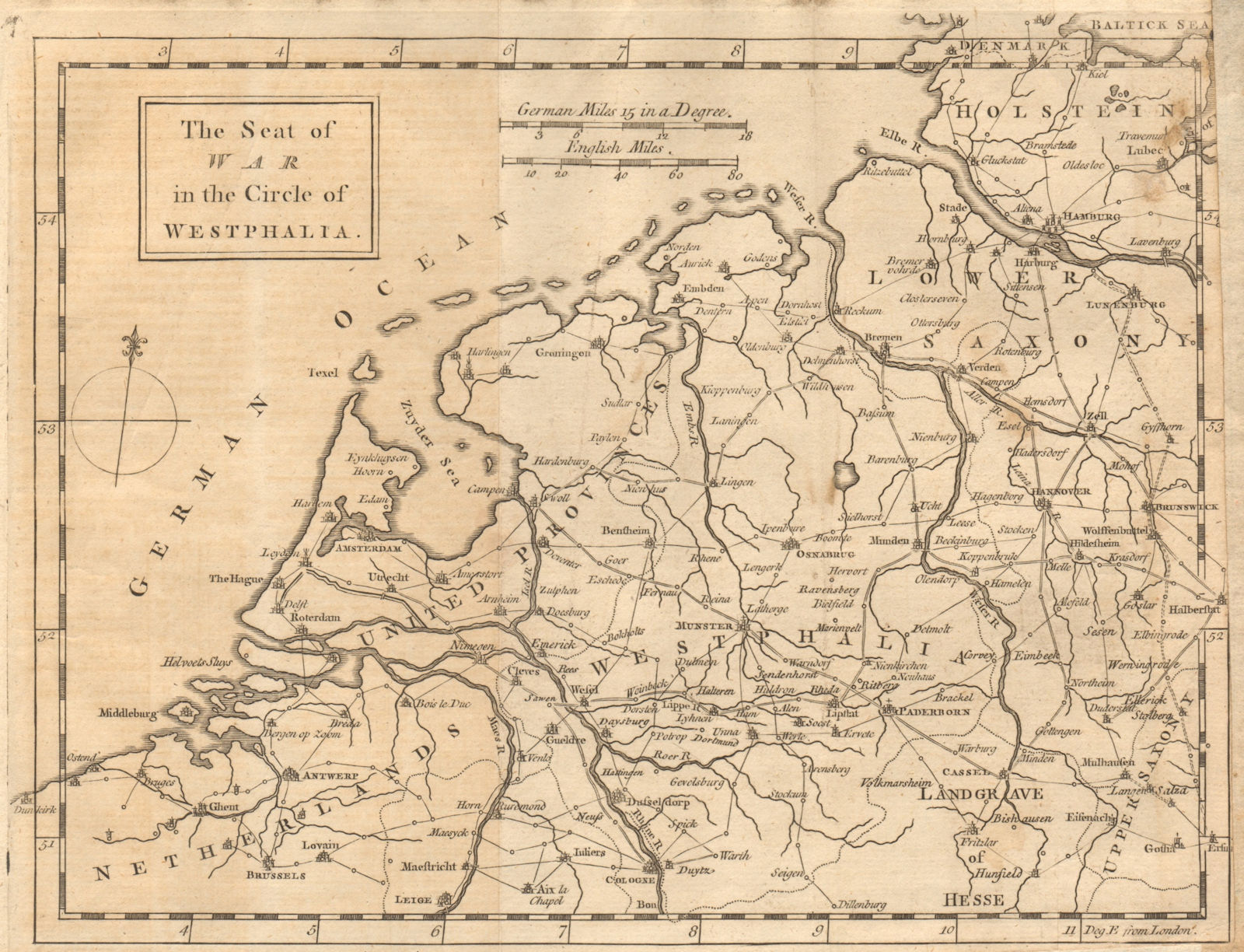 Seat of War in the Circle of Westphalia. Netherlands Germany. GENTS MAG 1757 map