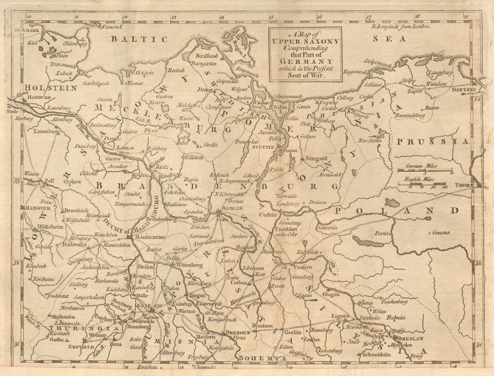 A map of Upper Saxony… Eastern Germany & Western Poland. GENTS MAG 1757