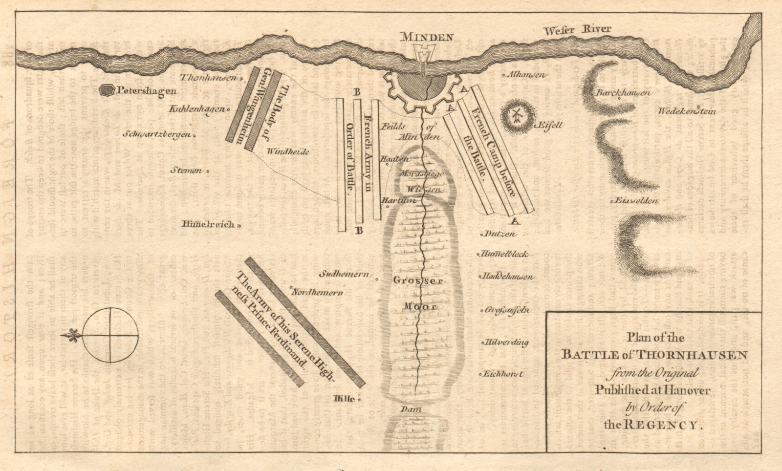 Plan of the Battle of Thornhausen / Minden. GENTS MAG 1759 old antique map