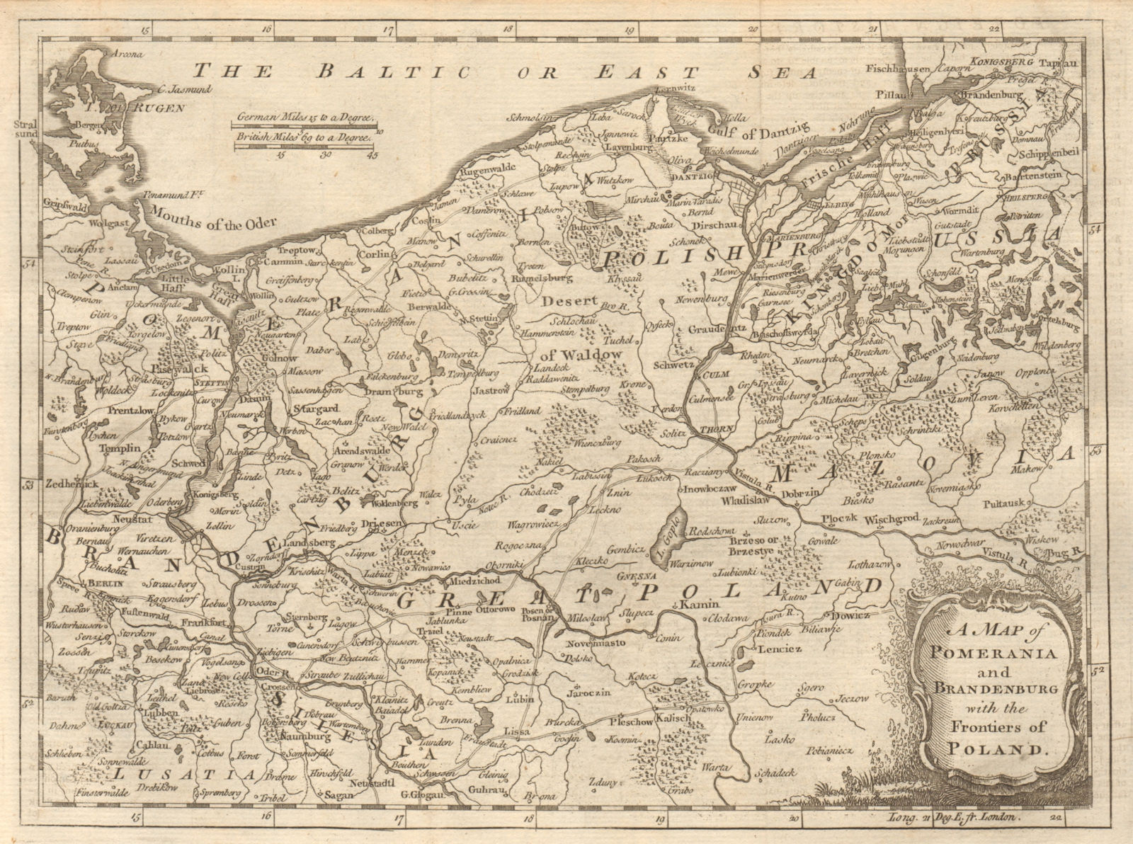 Pomerania & Brandenburg with the frontiers of Poland. GENTS MAG 1759 old map