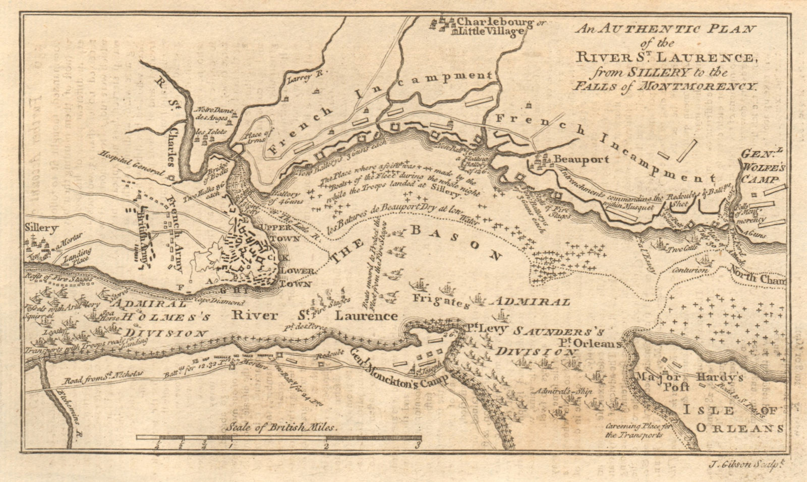 Associate Product An authentic plan of the River St. Laurence… Quebec City. GIBSON 1759 old map