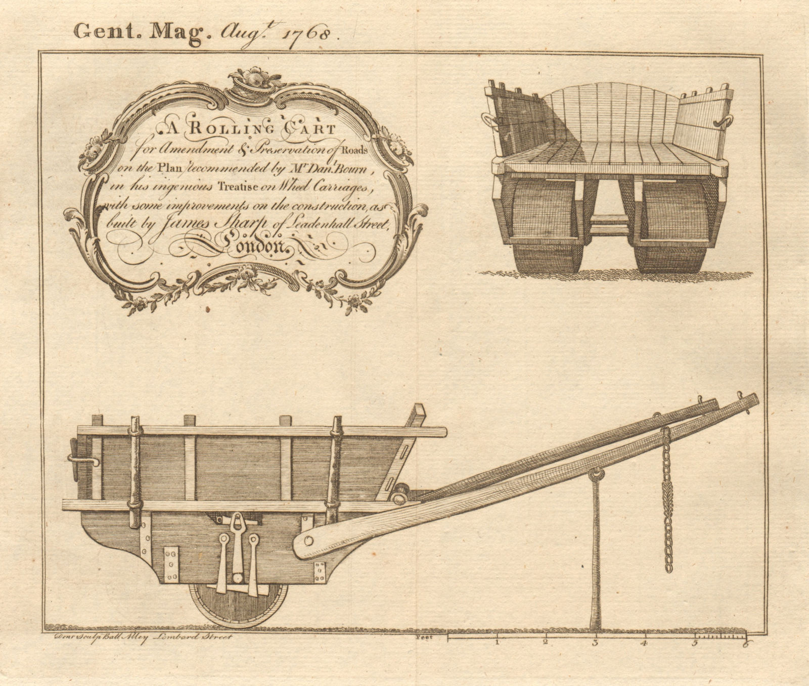Rolling cart for road maintenance. Design Daniel Bourn. Built James Sharp 1768