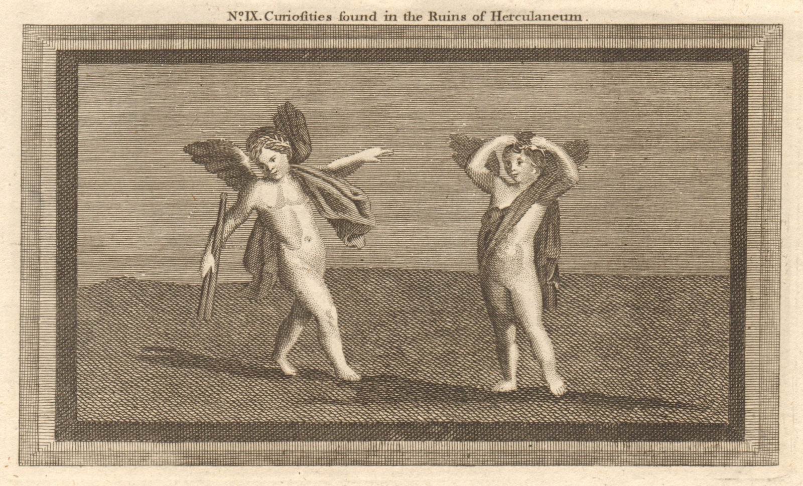 Curiosities of Herculaneum. A painting, two winged boys 1774 old antique print