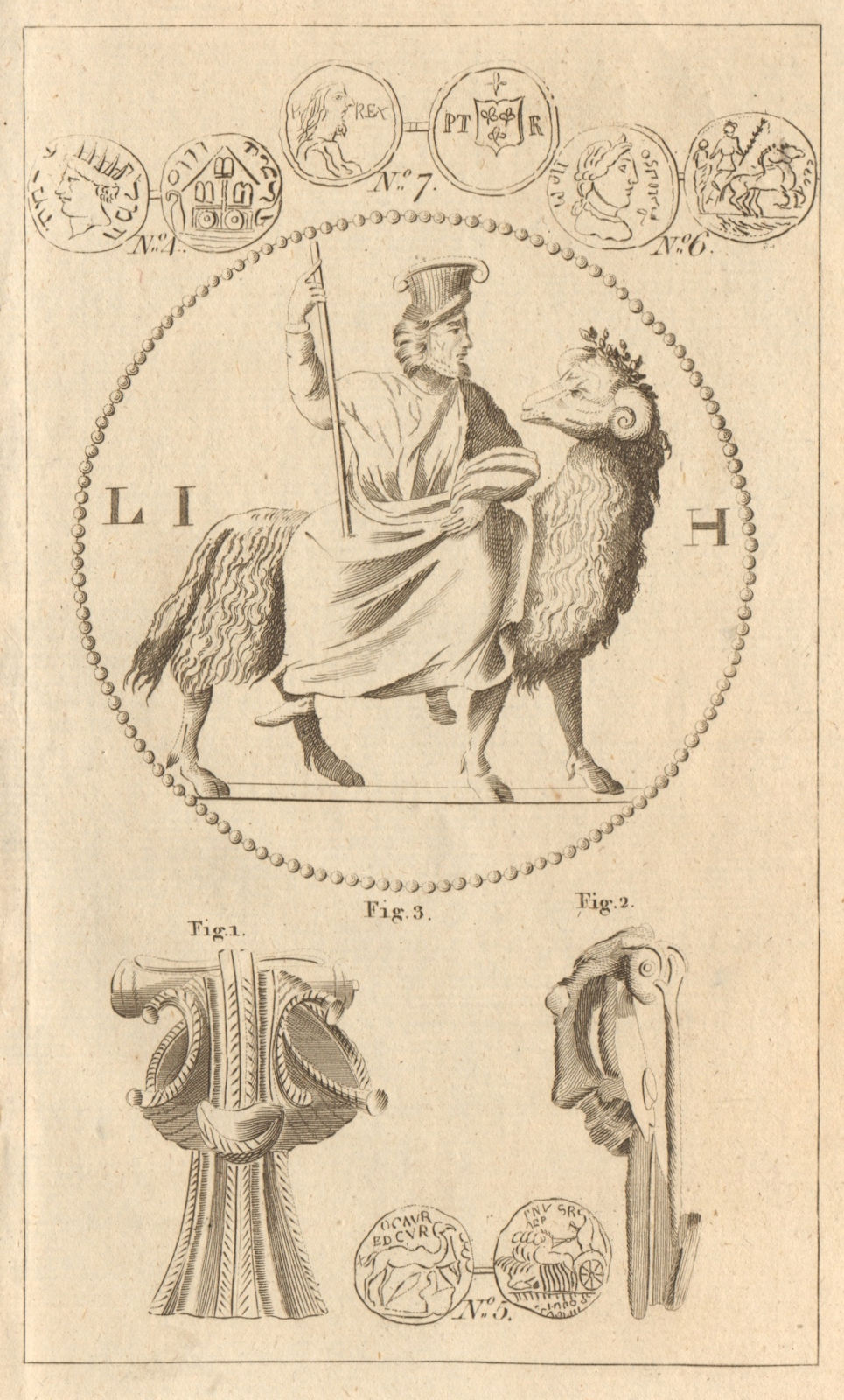 Roman fibula. Priest riding a ram, Patavium. Juba/EmilianRoman/French coins 1774