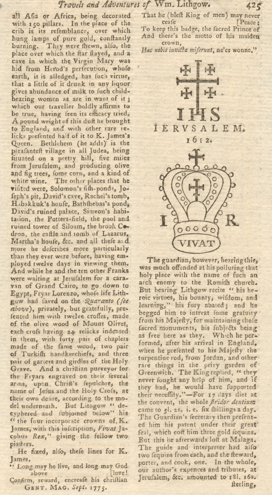 A cross and crown of England, from a print in Lithgow's Travels 1775 old