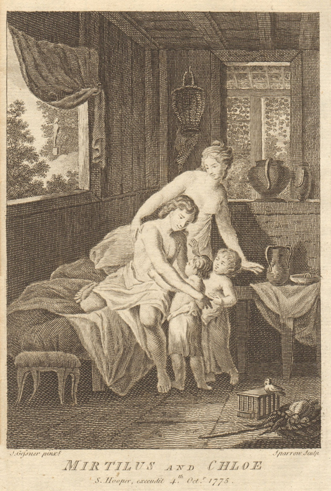 Mirtilus and Chloe, from Gessner's Idyls. Family 1776 old antique print