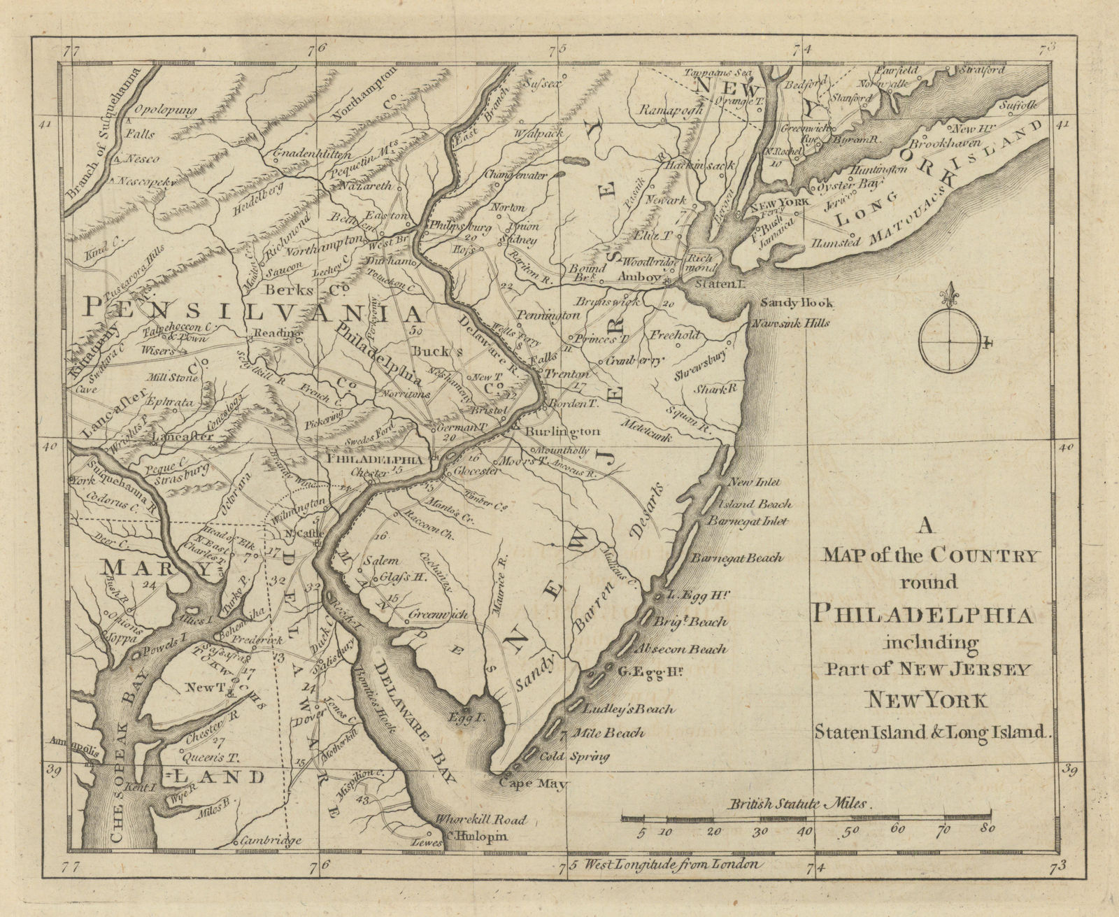 The country round Philadelphia. New Jersey Pennsylvania NY. GENTS MAG 1776 map