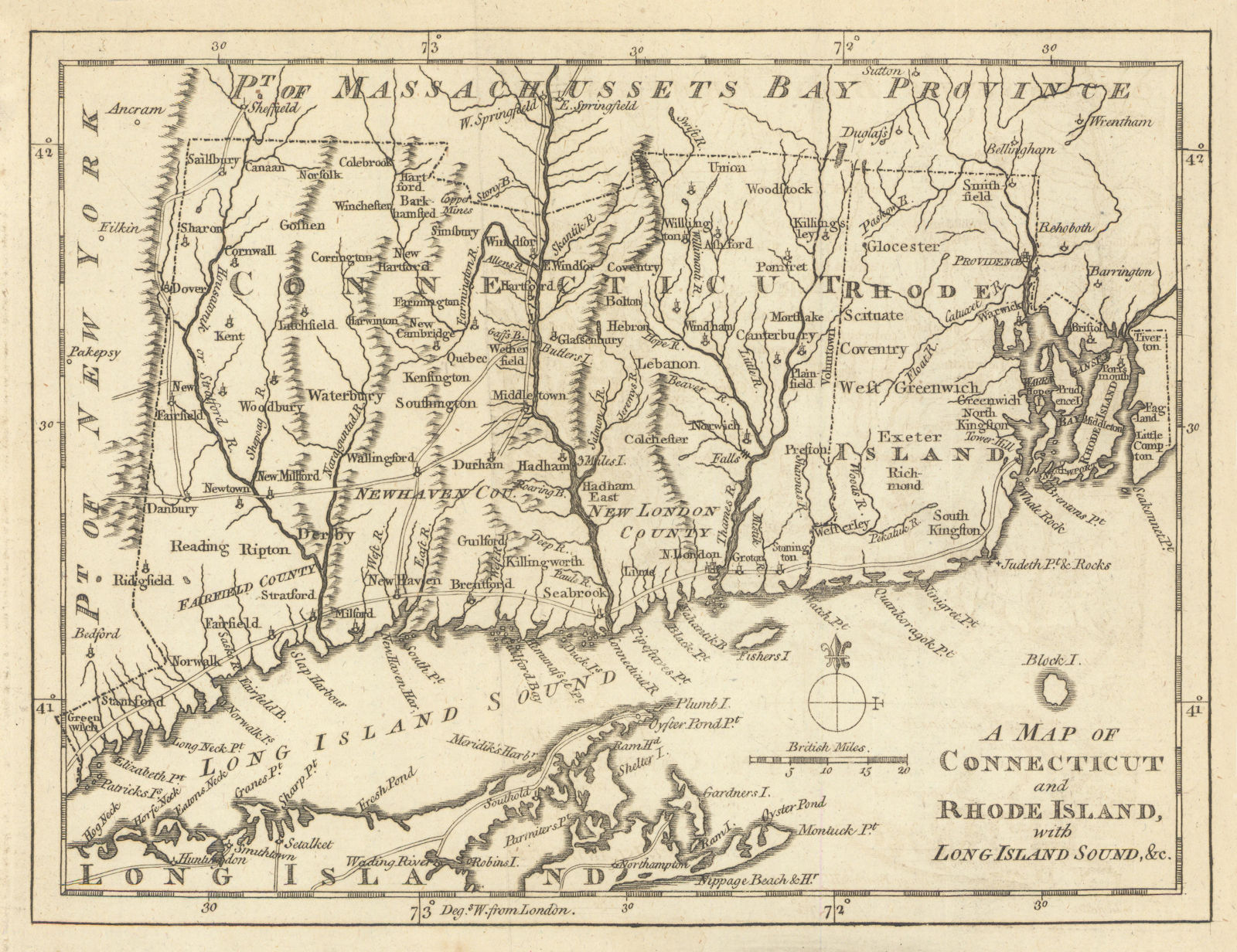 A map of Connecticut and Rhode Island with Long Island Sound. GENTS MAG ...