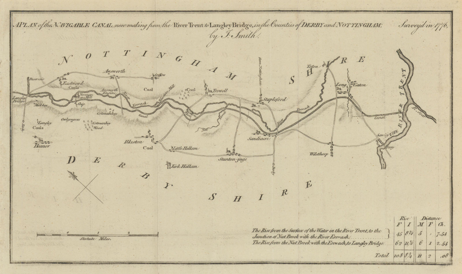The navigable canal from the River Trent… Erewash Canal. SMITH 1777 old map