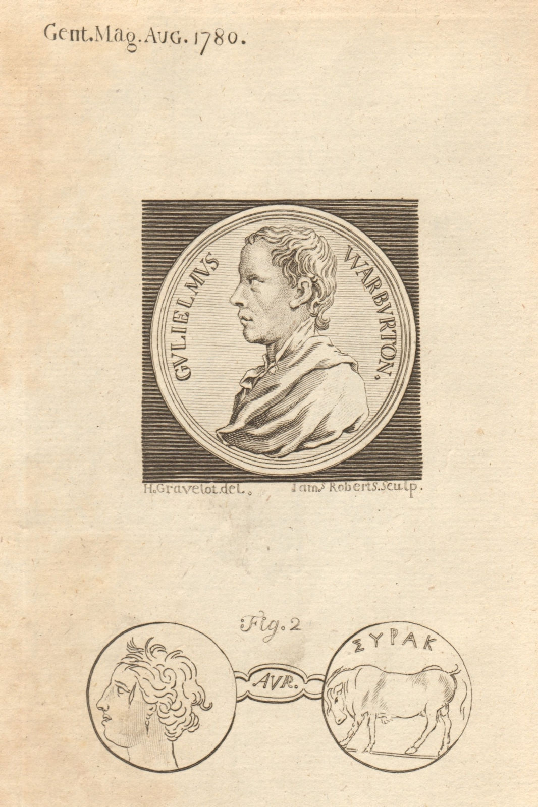 William Warburton, Bishop of Gloucester. Greek gold coin of Syracuse 1780