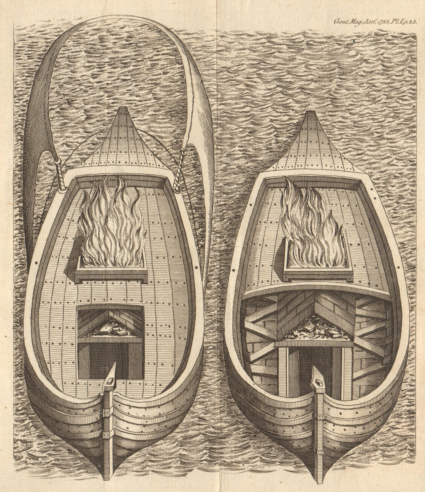 Associate Product Fire ships used at the Siege of Antwerp in 1584. 80 Years' War. Belgium 1783