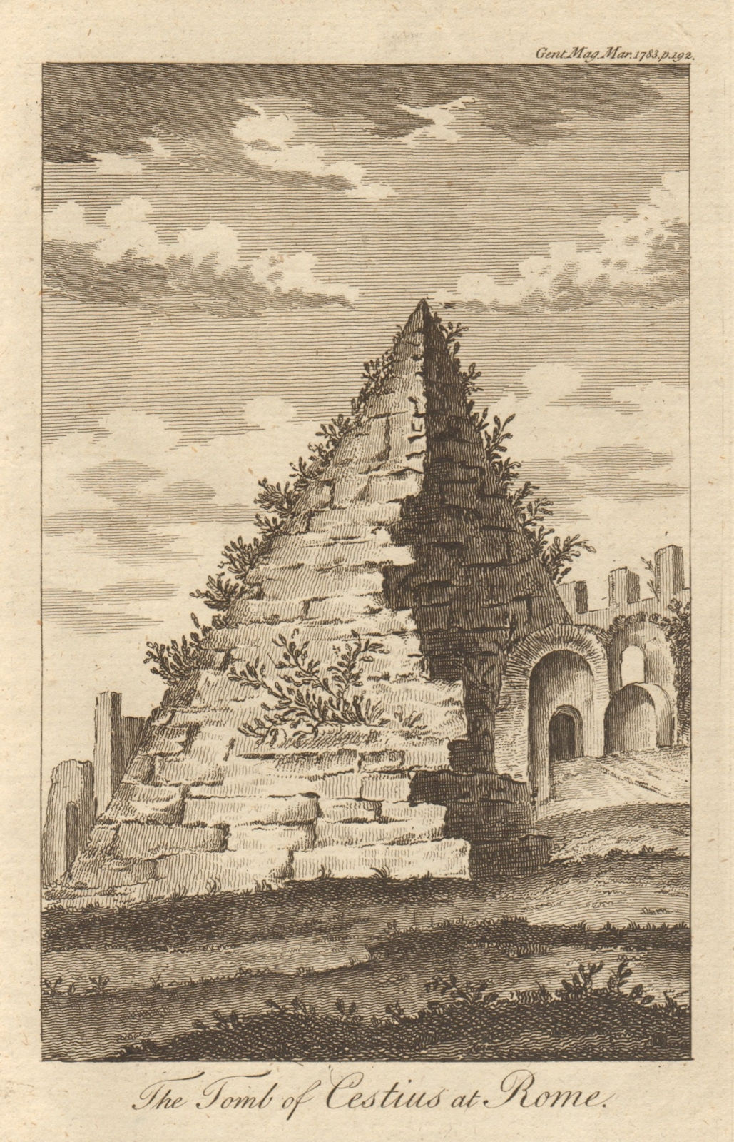 Pyramid of Cestius. Piramide di Caio Cestio / Cestia). Rome Roma 1783 print