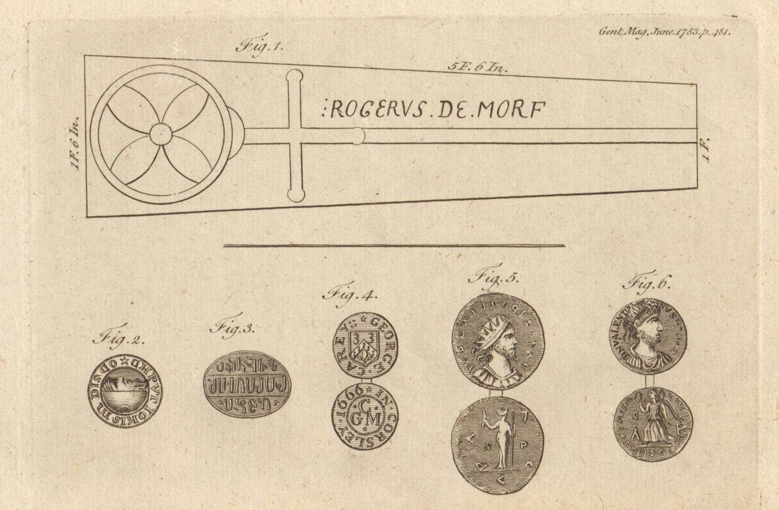 Associate Product Enville Staffordshire Rogerus de Morse stone. Coin Allectus Valentinian 1783