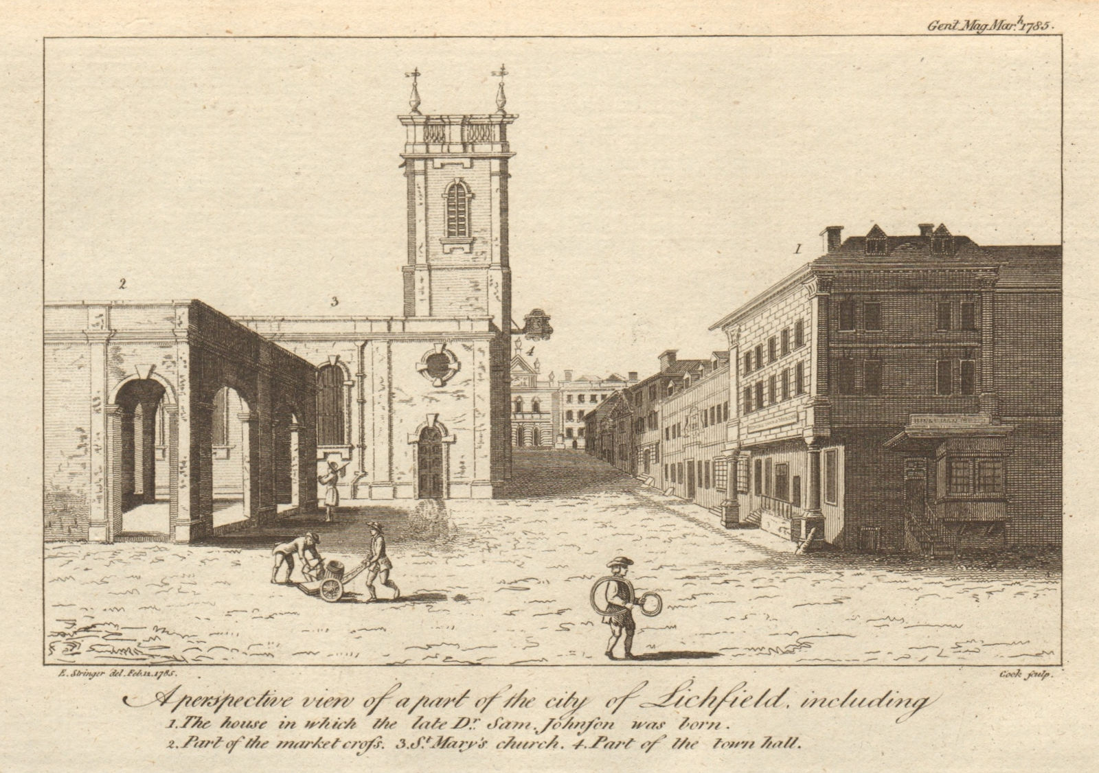 Lichfield Samuel Johnson birthplace Market cross St Mary's Church Town Hall 1785