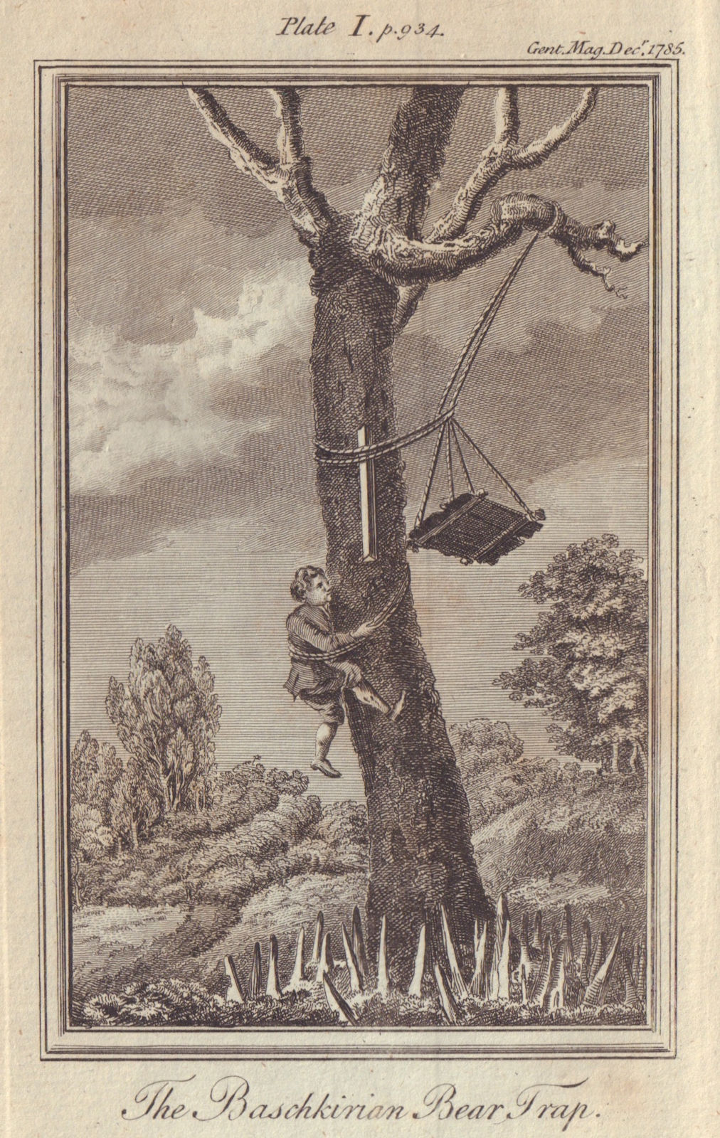 The Baschkirian bear trap. Bashkortostan / Bashkiria. Russia 1785 old print