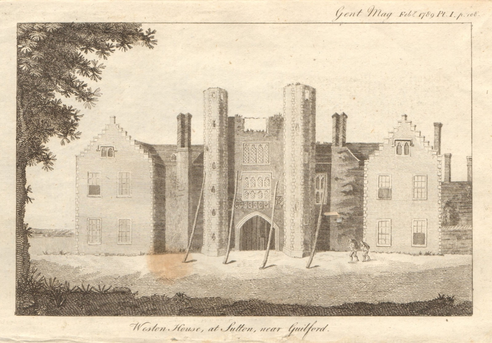 Weston House, at Sutton, near Guildford. Now Sutton Place 1789 old print