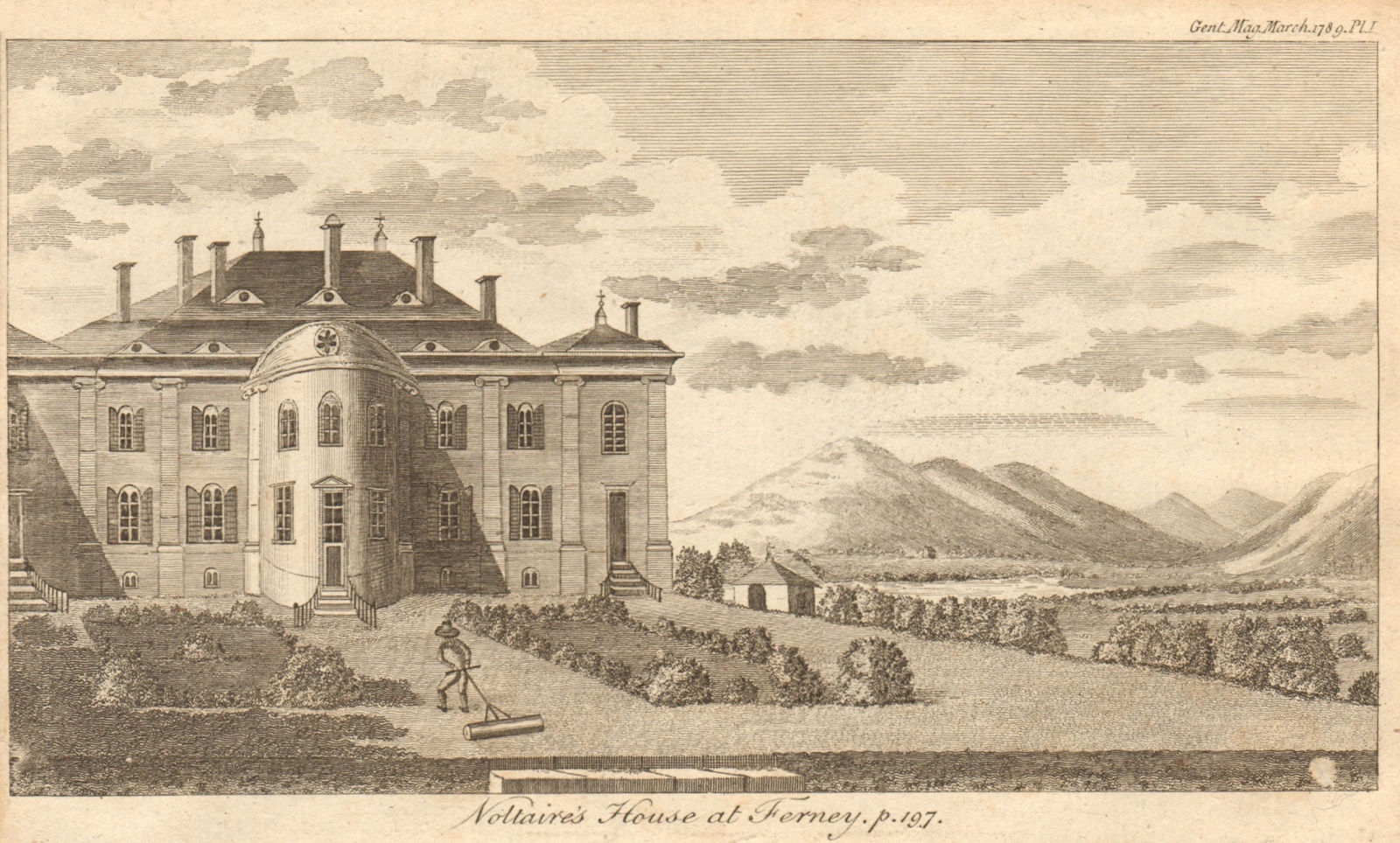 Le château de Voltaire, Ferney, near Geneva. Ain. Historic Houses 1789 print