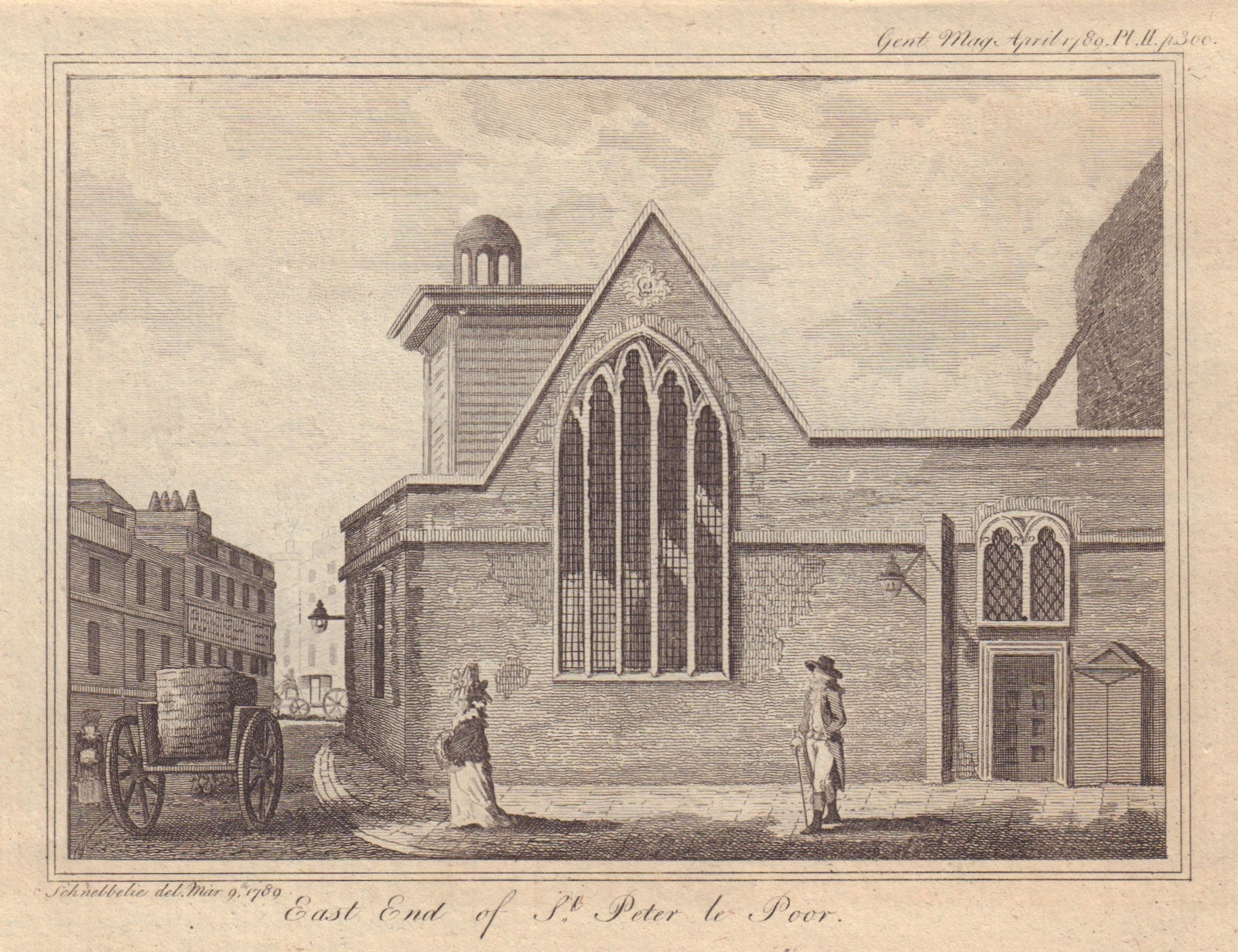 St. Peter le Poer church. Broad Street, City of London. Demolished 1907 1789