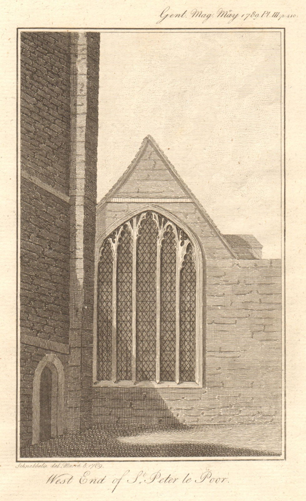 St. Peter le Poer church. Demolished 1907. Broad Street, City of London 1789