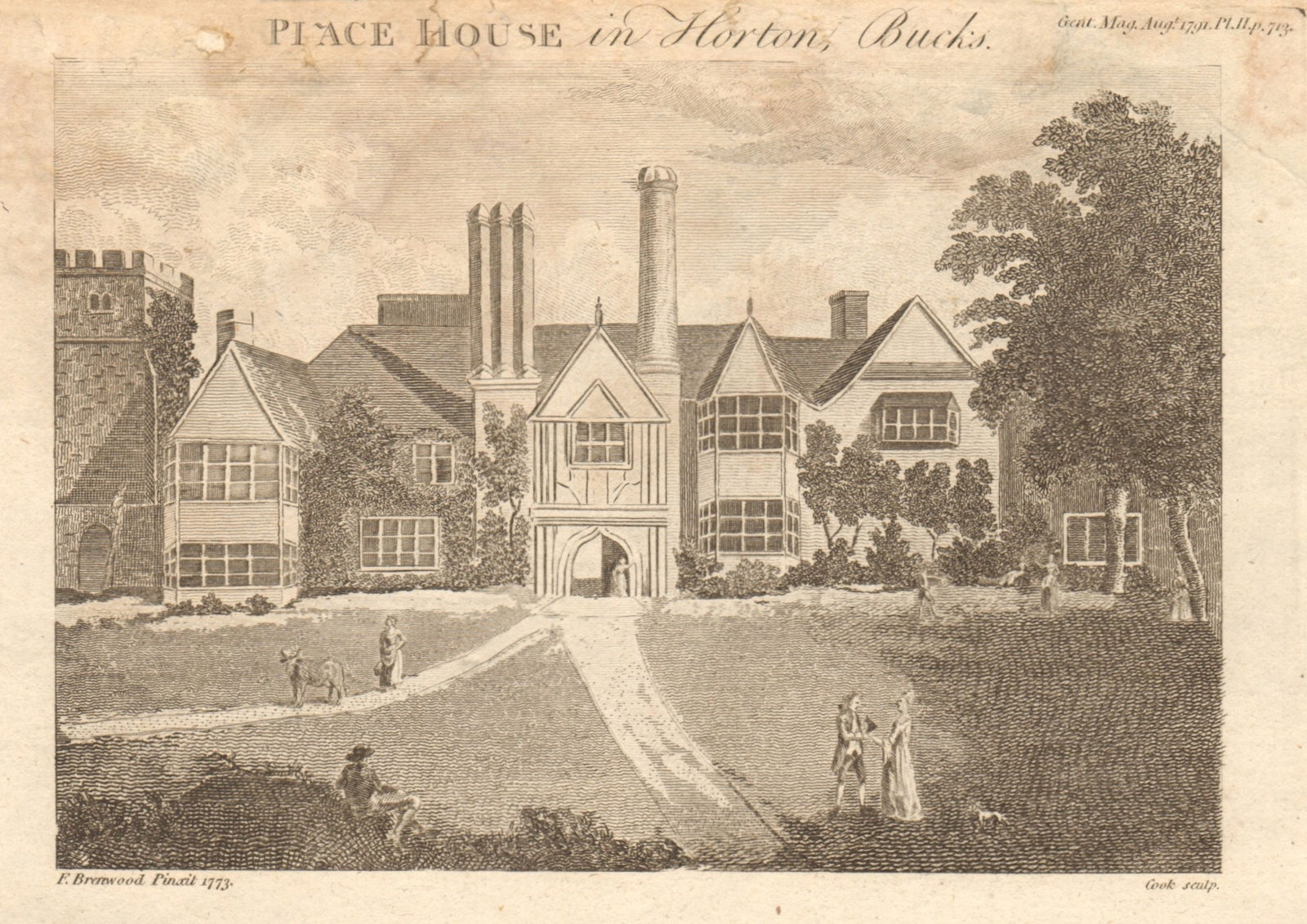 Place House in Horton, Buckinghamshire. Demolished 1785 1791 old antique print