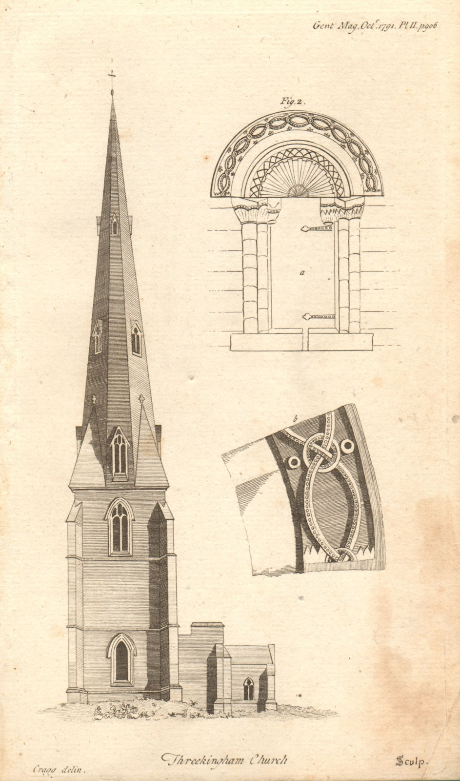 Associate Product Threekingham Church, Lincolnshire. Saxon arch 1791 old antique print picture