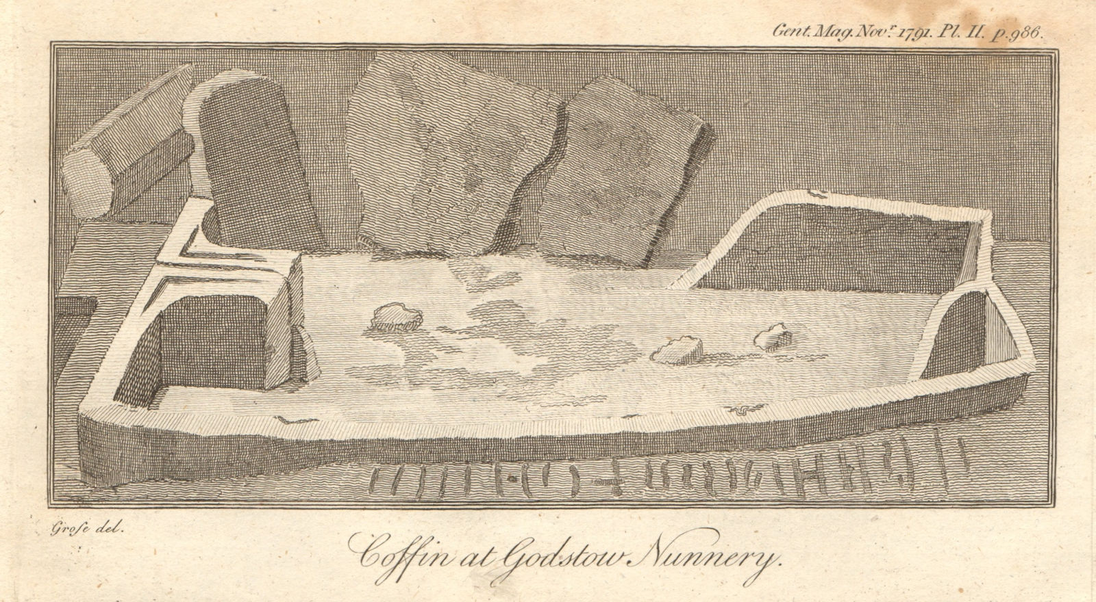 Associate Product Coffin at Godstow Nunnery / Abbey, Oxfordshire 1791 old antique print picture