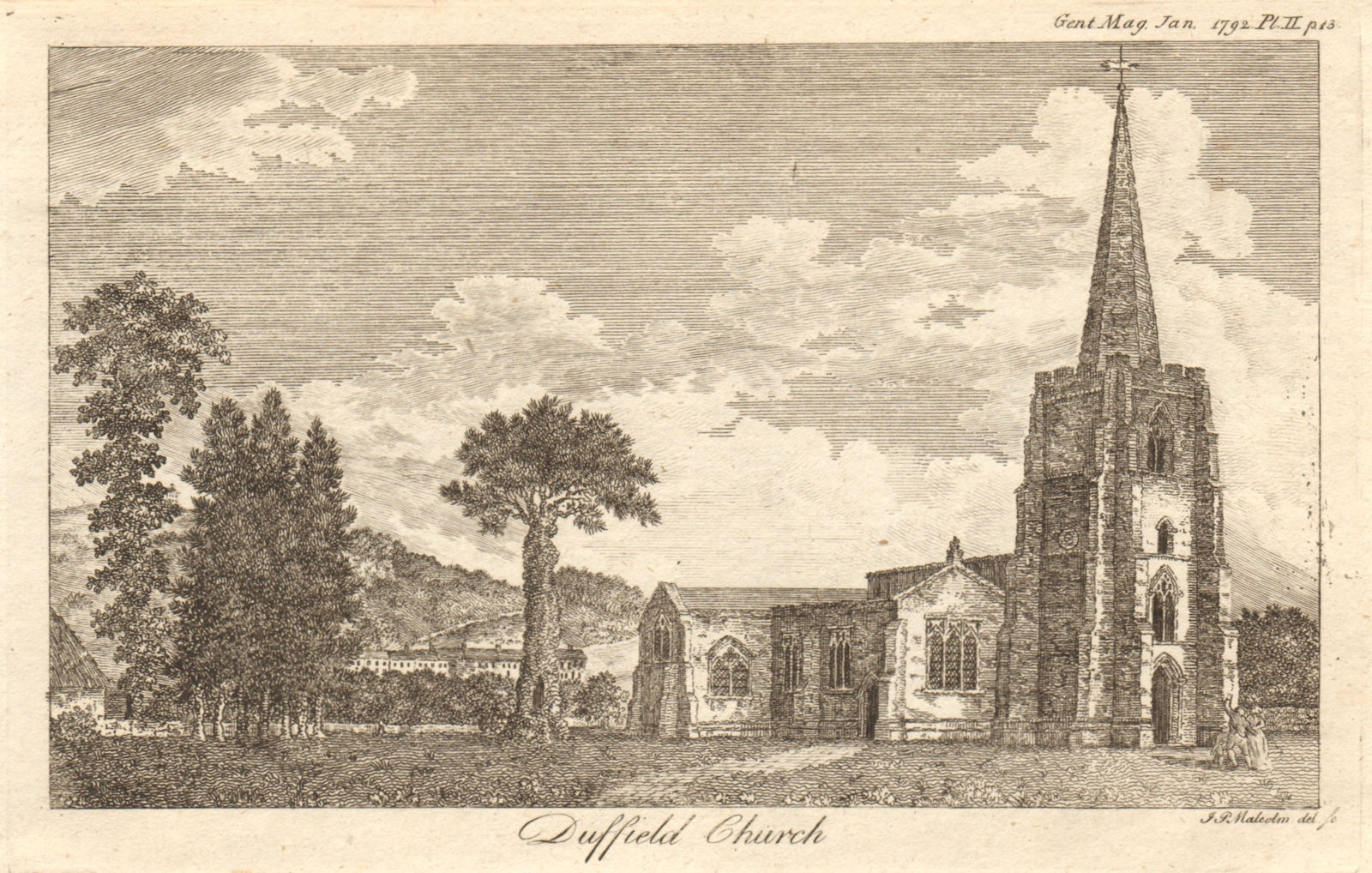 Saint Alkmund's Church, Duffield, Derbyshire 1792 old antique print picture