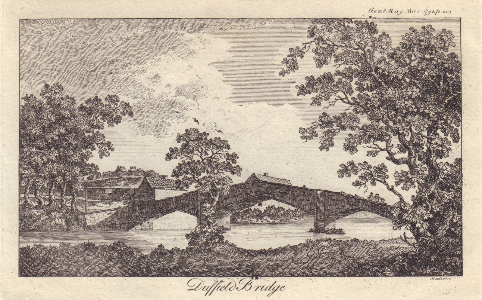Duffield Bridge, Makeney Road. Derbyshire 1792 old antique print picture