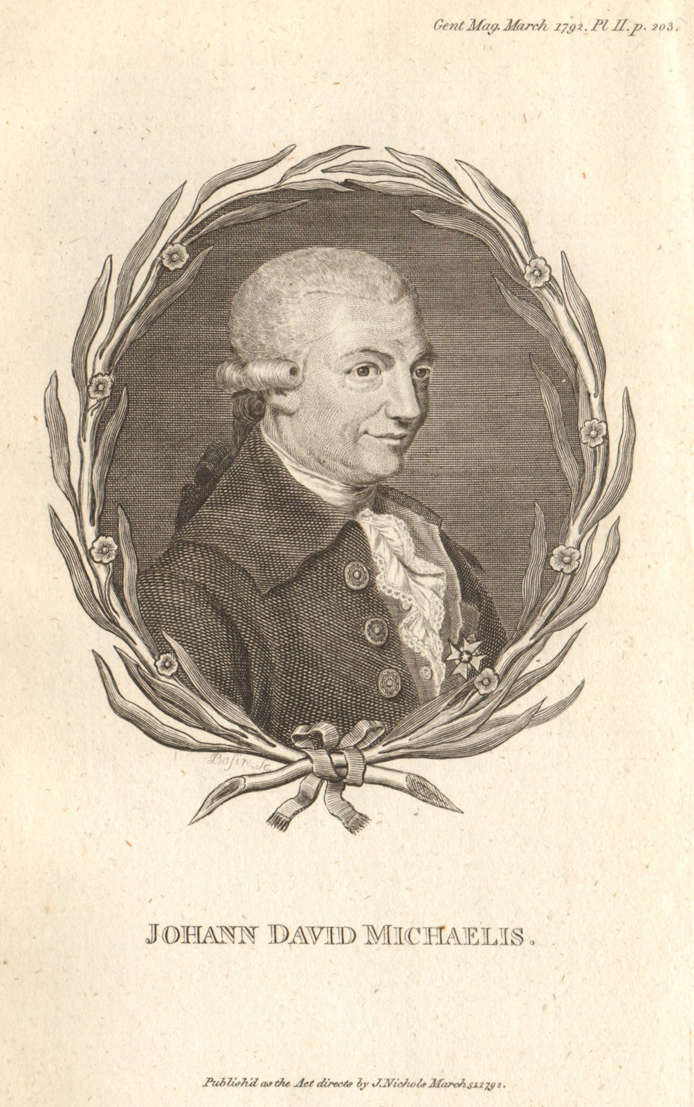 Johann David Michaelis [F. R. S. ob 1791]. Prussia. Biblical scholar 1792