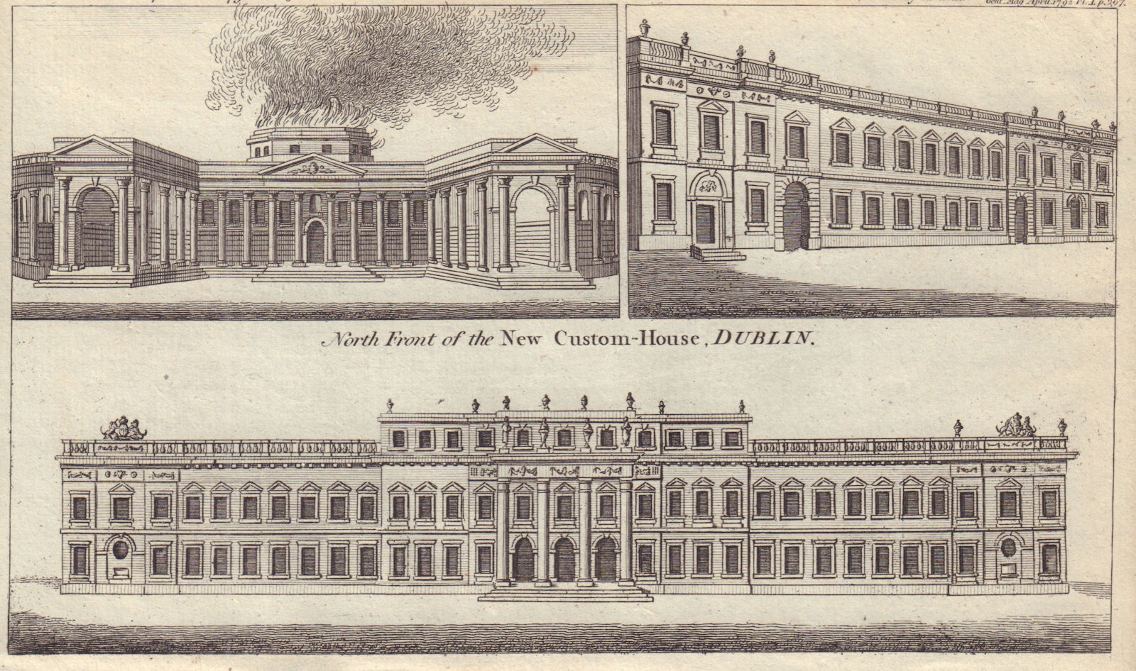 Parliament House, Dublin. The new Custom House, Dublin. Ireland 1792 old print