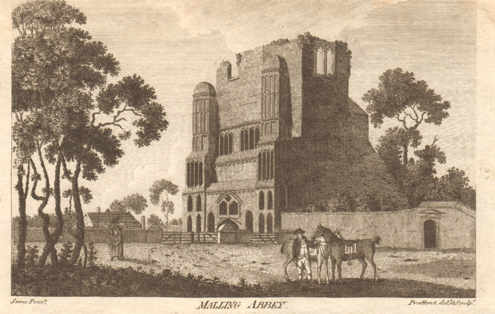 Malling Abbey or St Mary's Abbey, Kent 1792 old antique vintage print picture