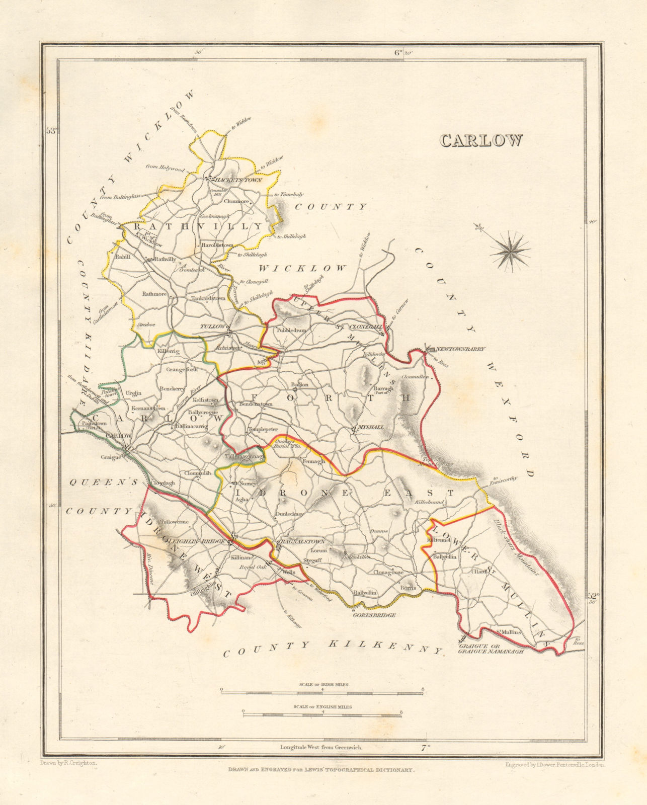 COUNTY CARLOW antique map for LEWIS by DOWER & CREIGHTON. Ireland 1846 old