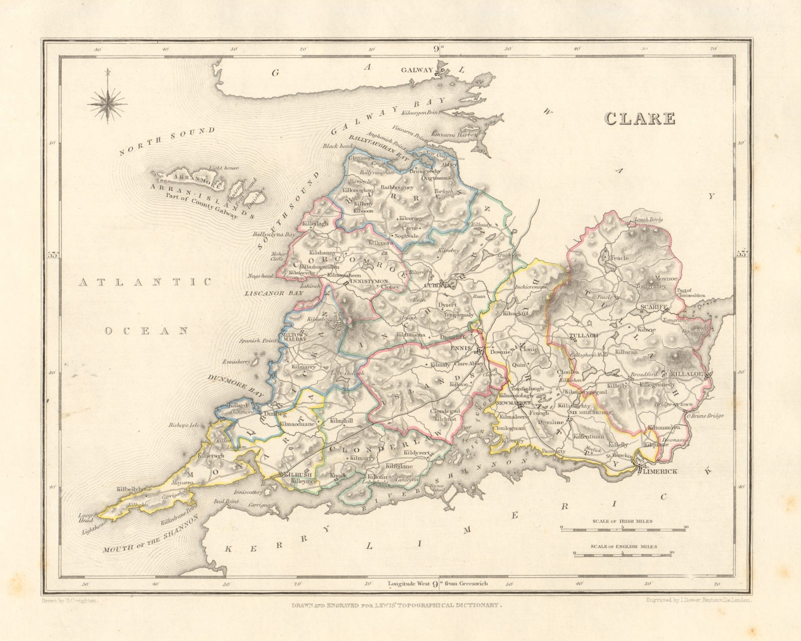 COUNTY CLARE antique map for LEWIS by DOWER & CREIGHTON. Ireland 1846 old