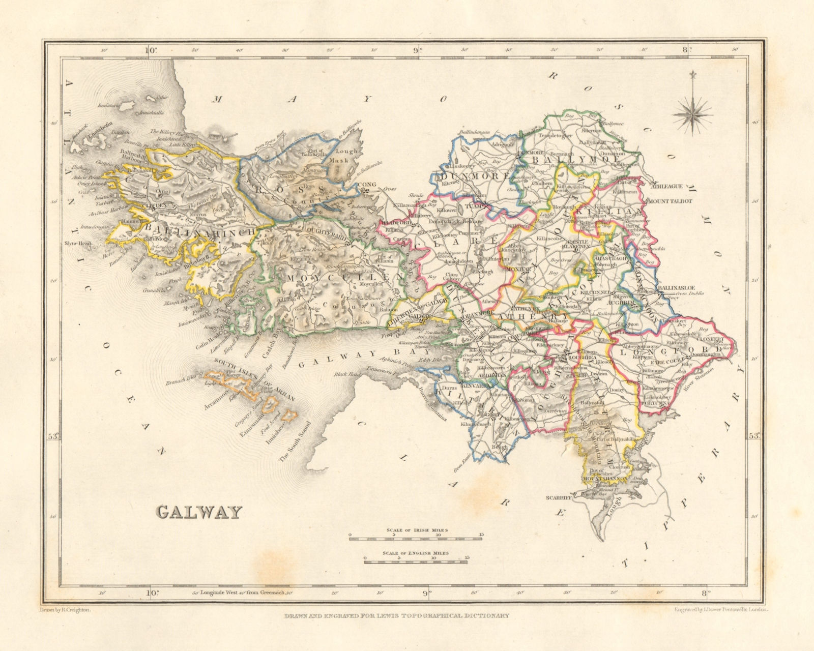 COUNTY GALWAY antique map for LEWIS by DOWER & CREIGHTON. Ireland 1846 old