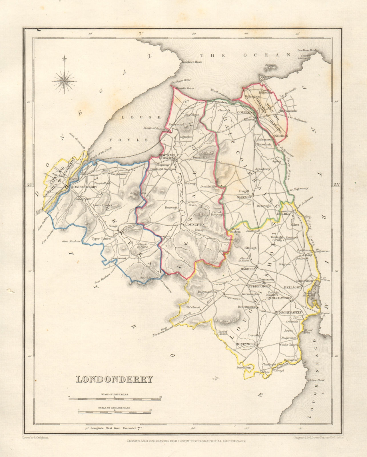 Associate Product COUNTY LONDONDERRY antique map for LEWIS by DOWER & CREIGHTON. Ulster 1846