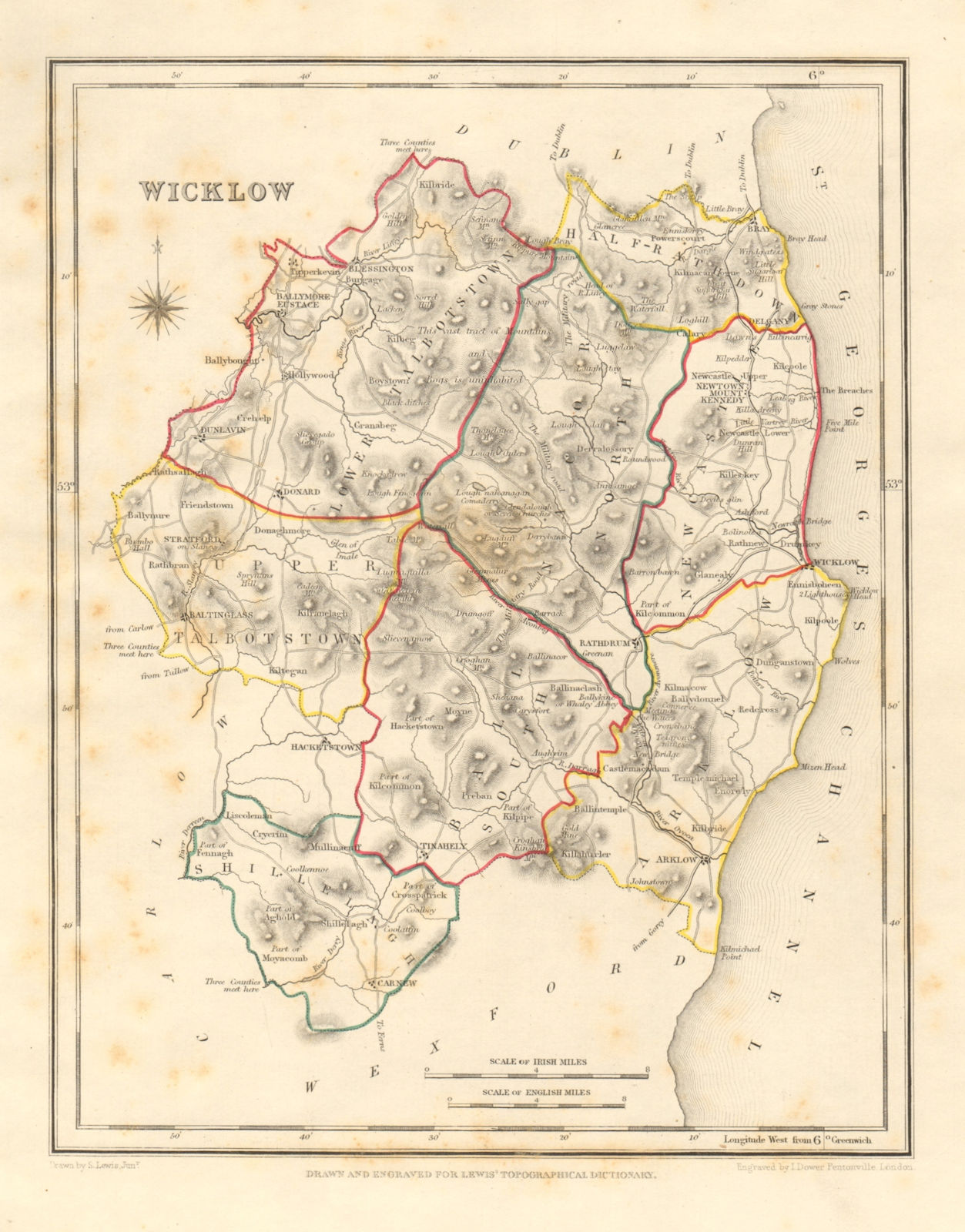 Associate Product COUNTY WICKLOW antique map for LEWIS by DOWER & CREIGHTON. Ireland 1846