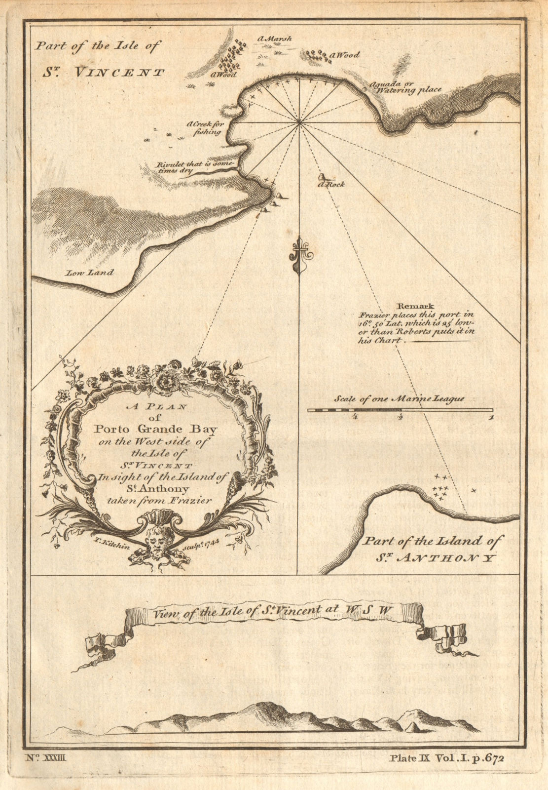 Porto Grande Bay. Mindelo, Sao Vicente, Cape Verde islands. CHILD 1745 old map