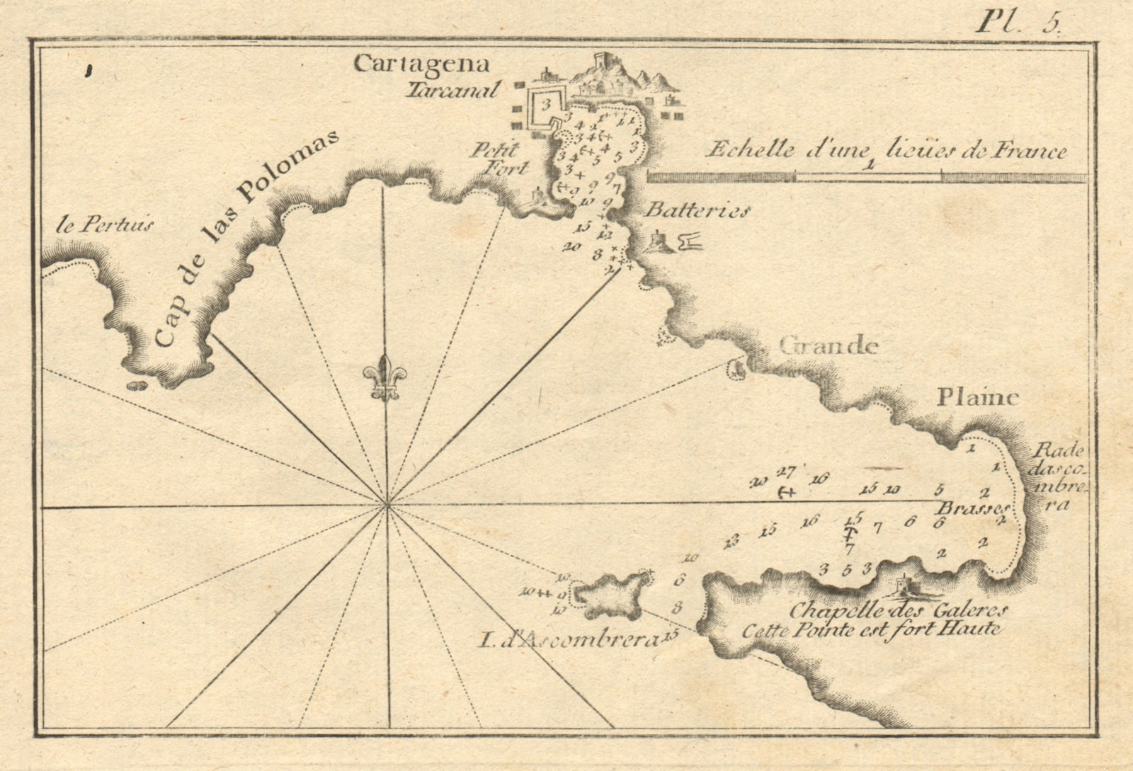 Plan of the bay of Cartagena. El Portus. Spain. ROUX 1804 old antique map