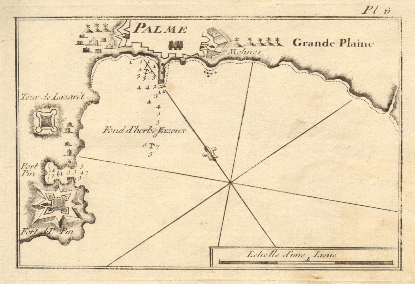 Palme. Bay of Palma de Mallorca. Majorca. Balaeric Islands, Spain. ROUX 1804 map