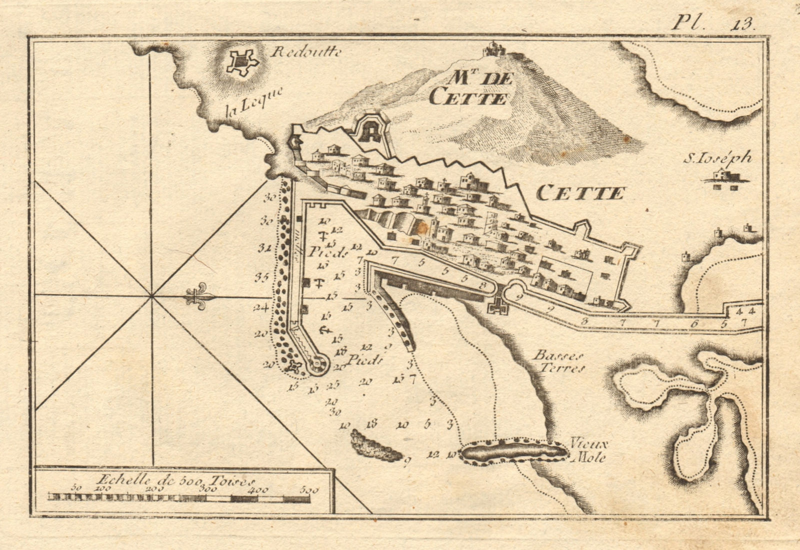 Cette. Plan of the port of Sète. Hérault, France. ROUX 1804 old antique map