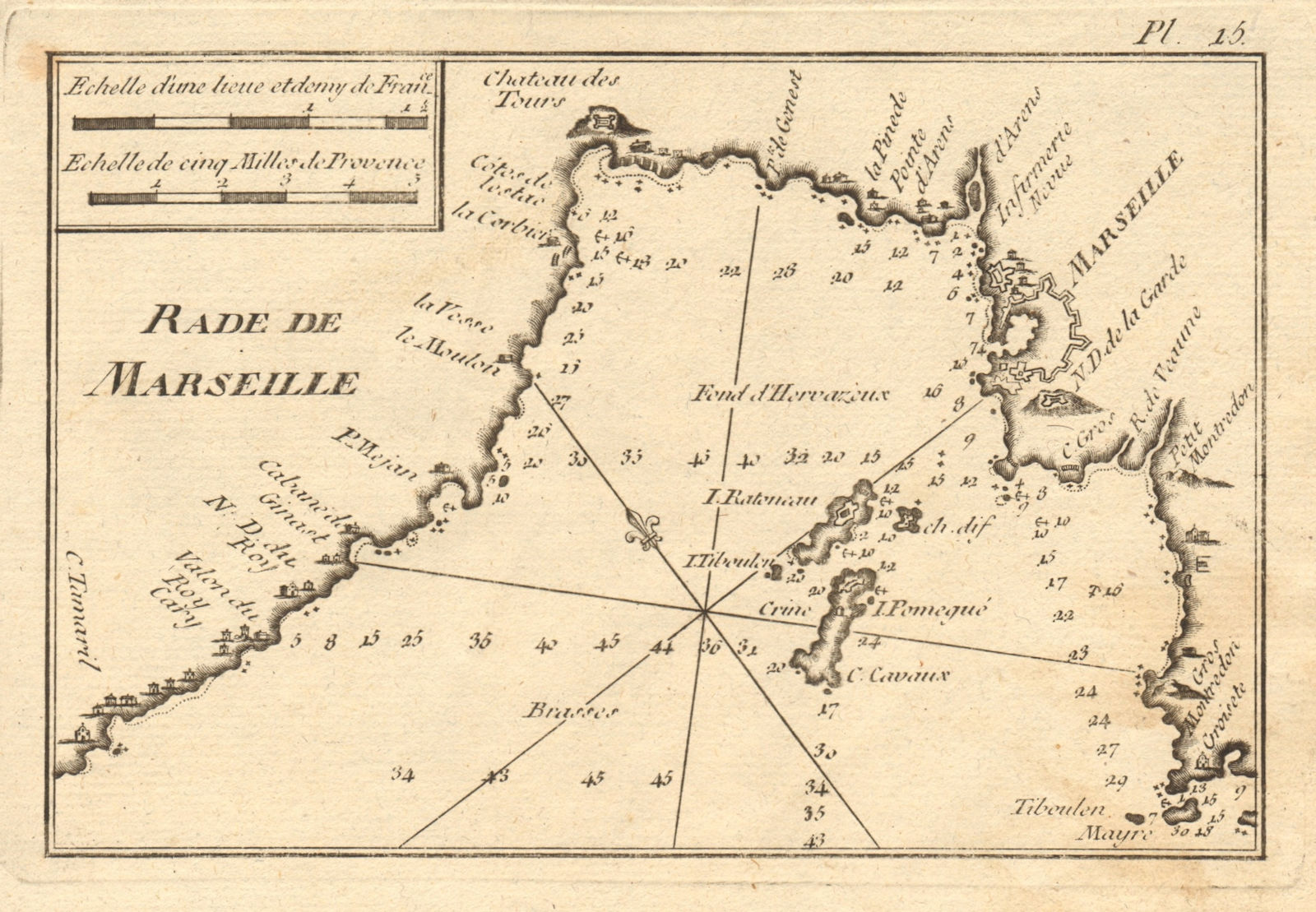 Rade de Marseilles. Frioul archipelago. Bouches-du-Rhône, France. ROUX 1804 map
