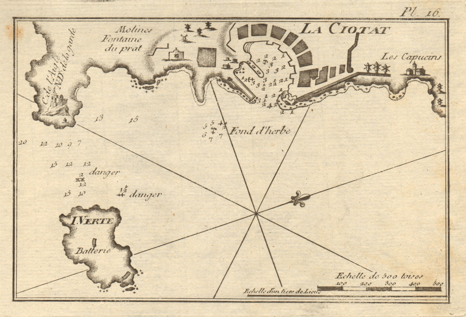 Port of La Ciotat & Ile Verte. Bouches-du-Rhône. ROUX 1804 old antique map