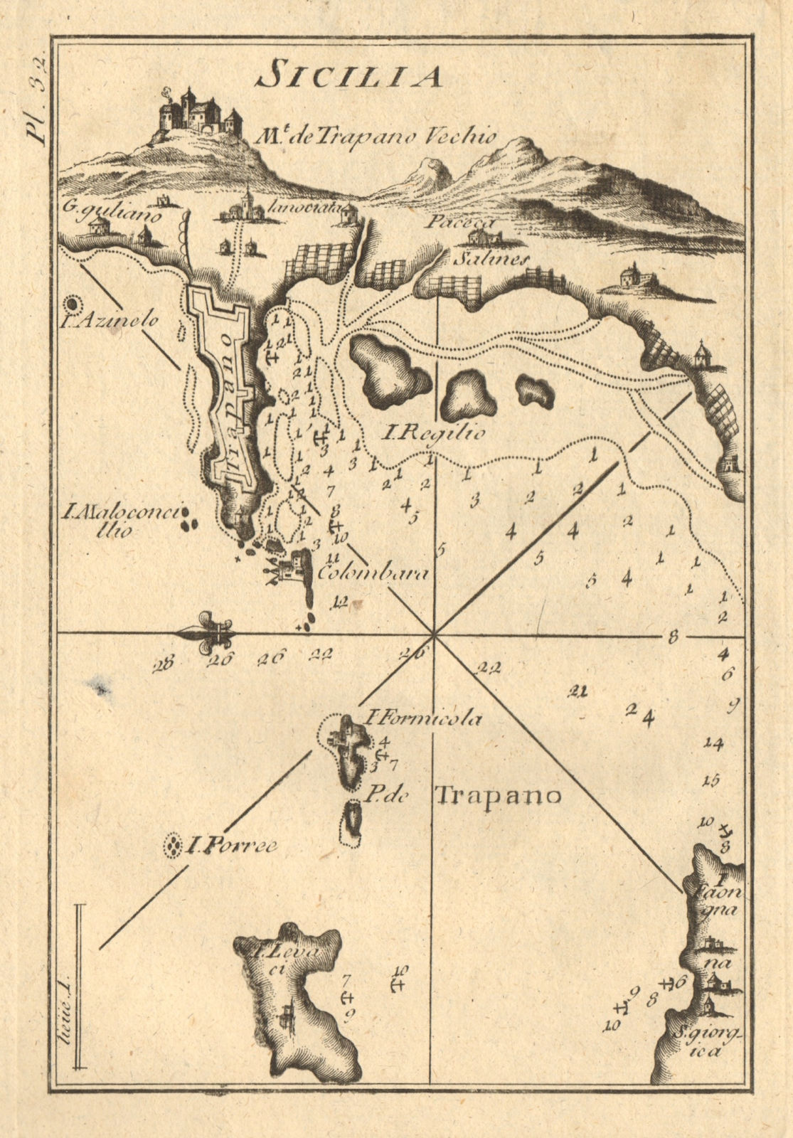 Trapano - Sicilia. Plan of the Port of Trapani. Sicily, Italy. ROUX 1804 map