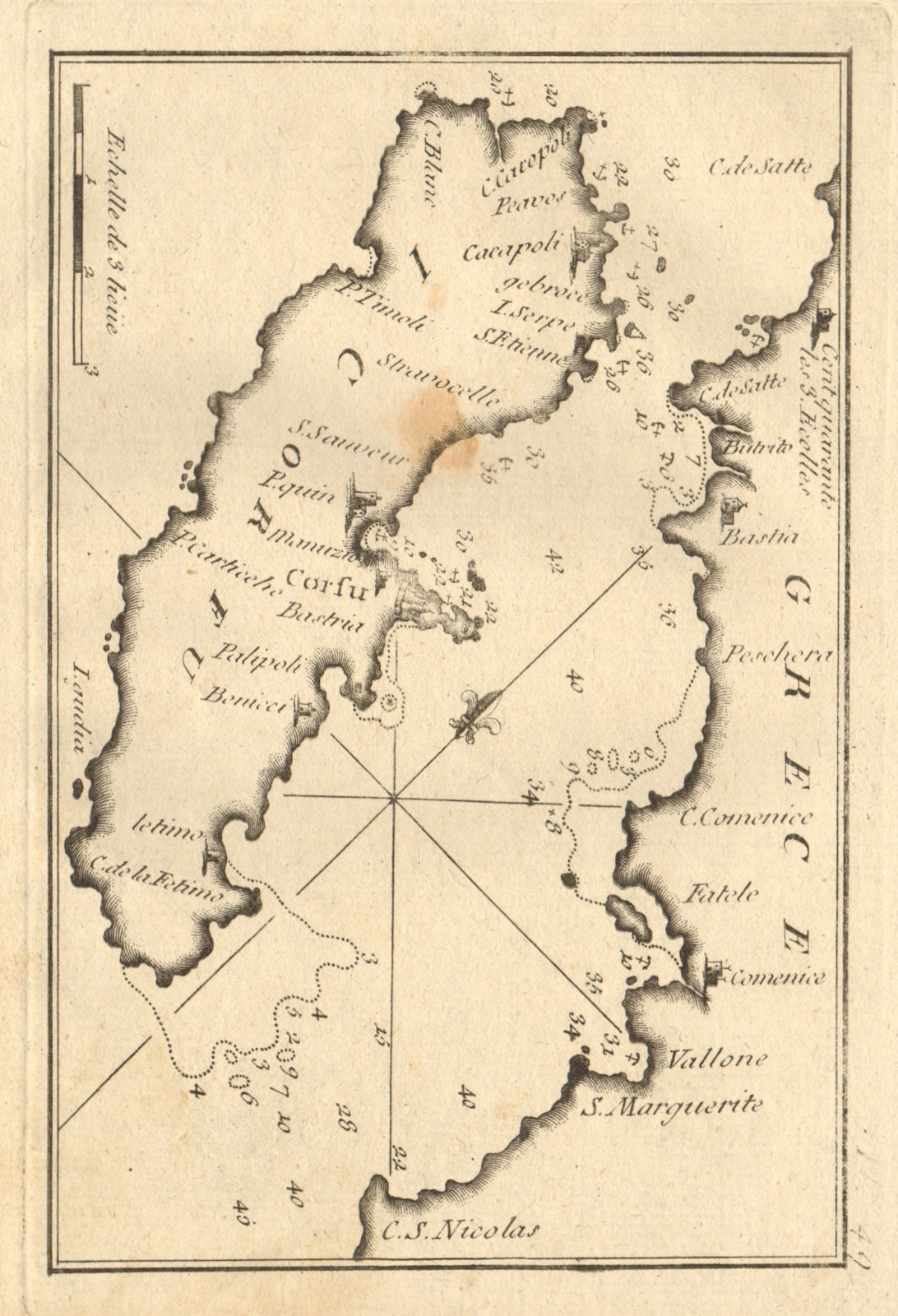 Corfu, Grece. Coast of Sarandë, Albania & Thesprotia, Greece. ROUX 1804 map