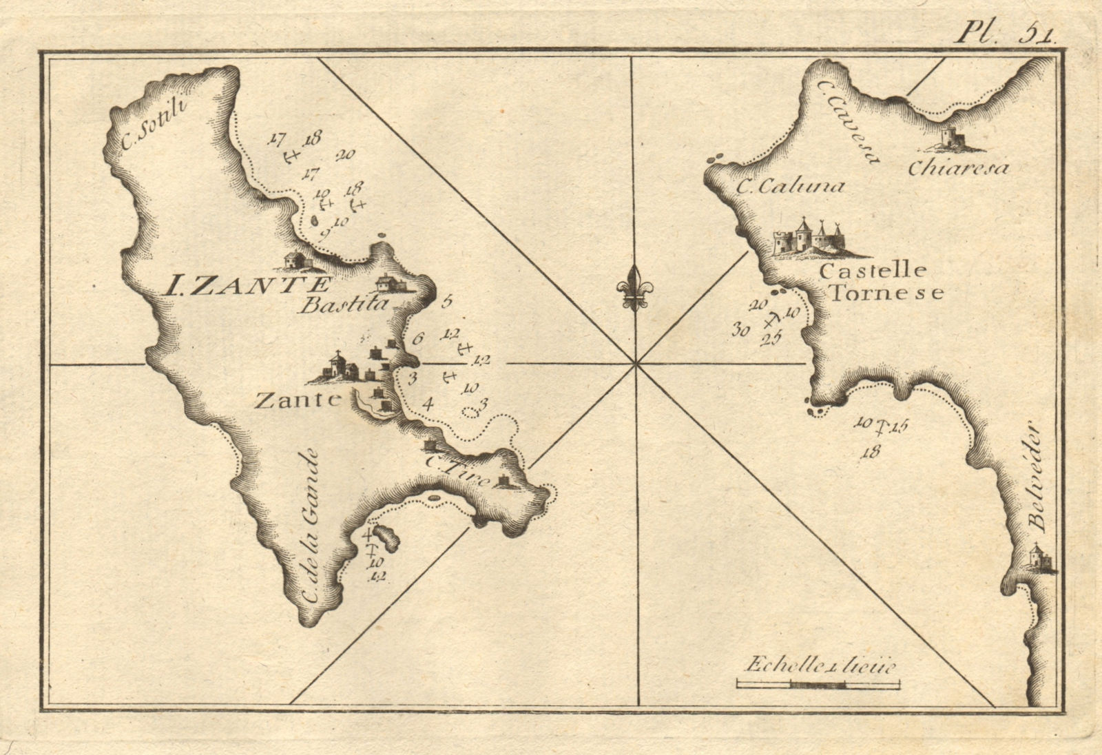 Zante. Zakynthos island & adjacent Peloponnese coast. Greece. ROUX 1804 map