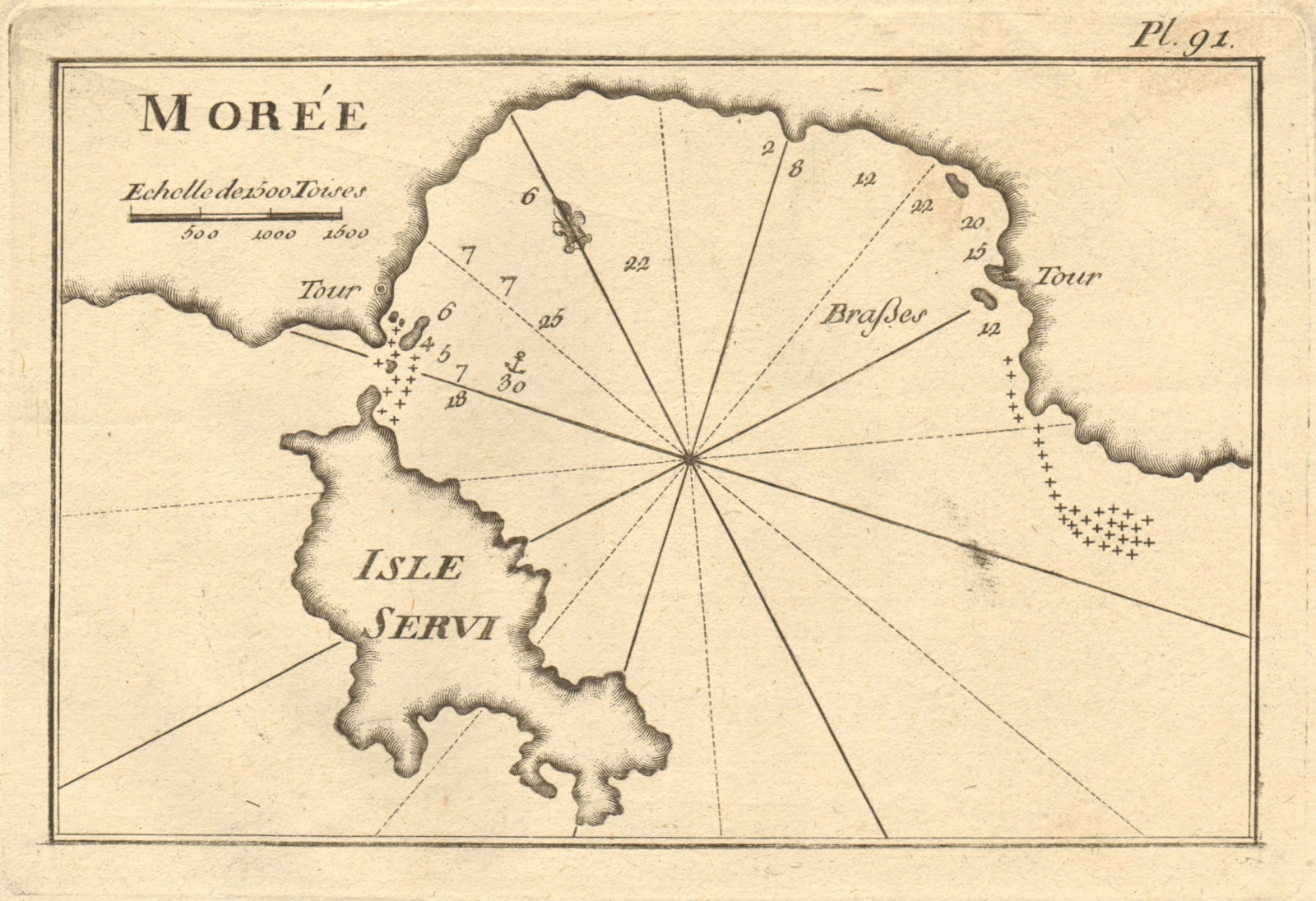 Isle Servi (Morée). Elafonisos Island & Vatika Bay. Ionian Greece. ROUX 1804 map