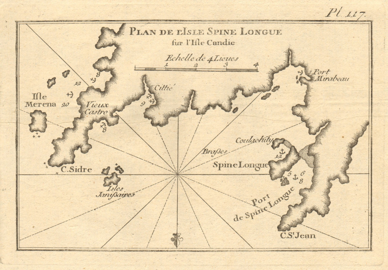 Isle Spine Longue… Candie. Spinalonga Mirabello Elounda Crete. ROUX 1804 map