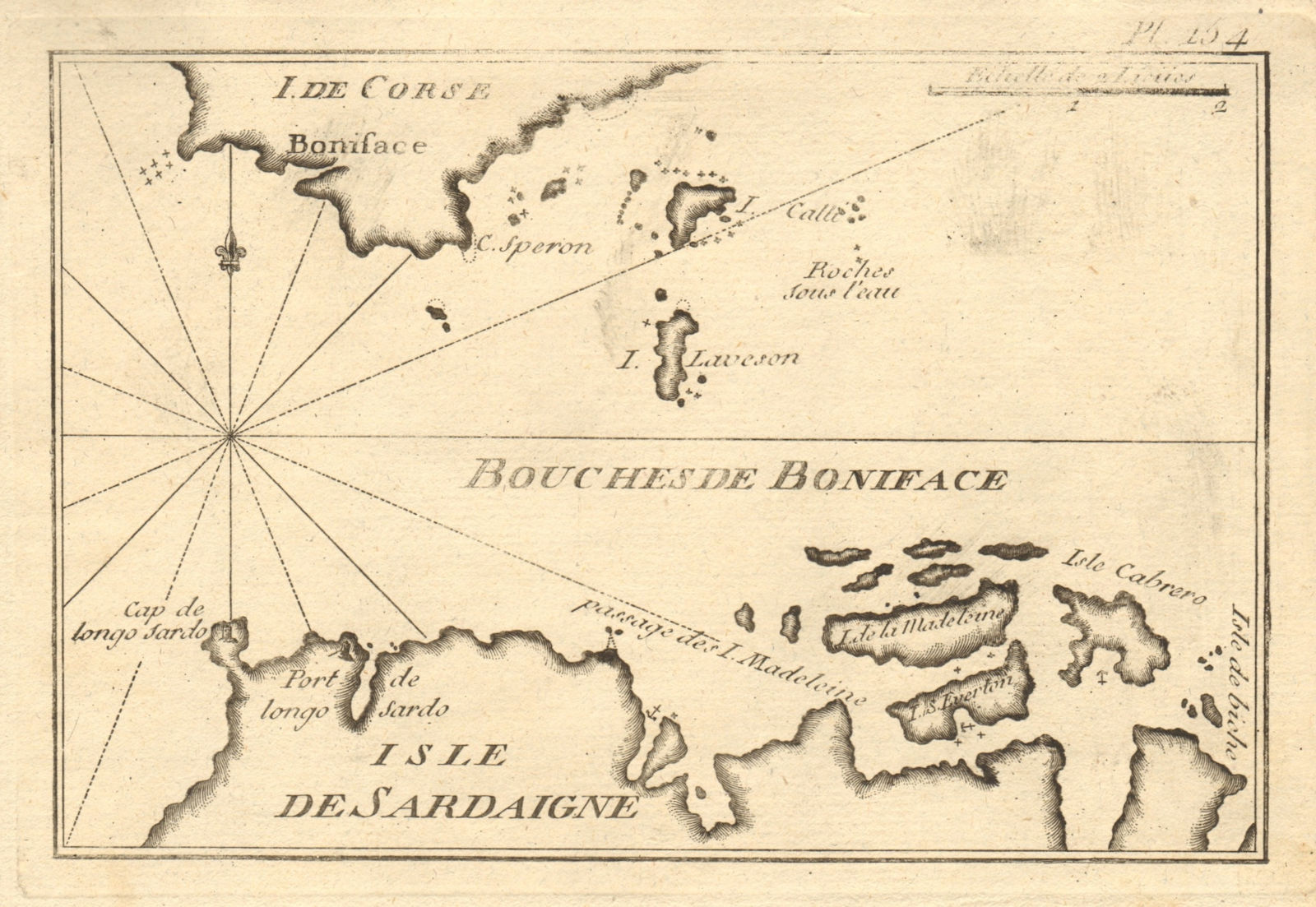 Bouches de Boniface. Bonifacio Strait. Corsica Sardinia Maddalena. ROUX 1804 map